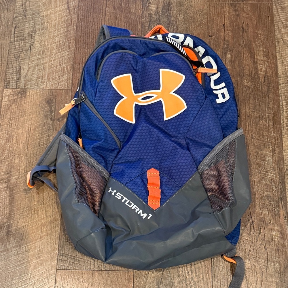 MENS UNDER ARMOUR BACKPACK ORANGE AND BLUE